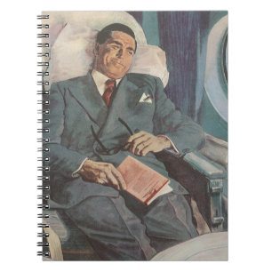 Cuaderno Viajes de negocios vintage, leyendo en el avión