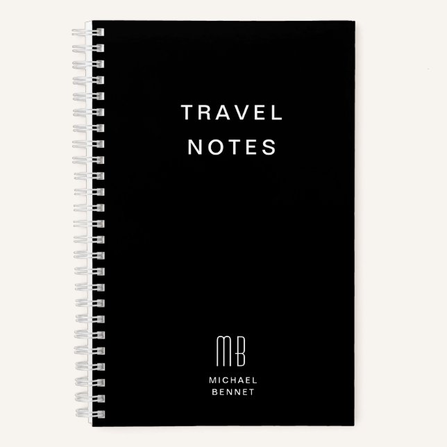 Cuaderno Viajes Modernos En Monograma Negro Y Blanco (Anverso)