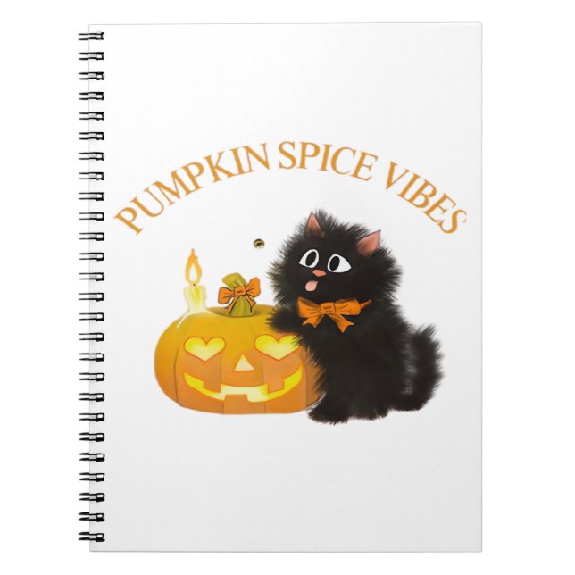 Cuaderno Vibes de especias de calabaza, Halloween, gato neg (Frente)