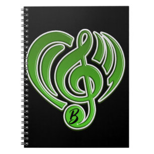 Cuaderno Vibraciones Amor Musical Green Heart Music Note DJ