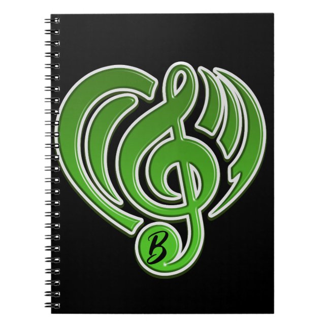 Cuaderno Vibraciones Amor Musical Green Heart Music Note DJ (Frente)