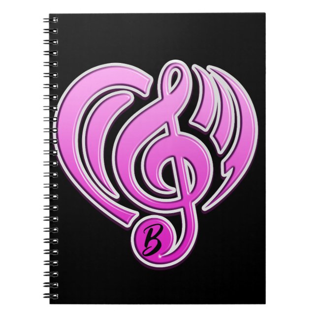 Cuaderno Vibraciones Amor Musical Pink Heart Music Note DJ (Frente)