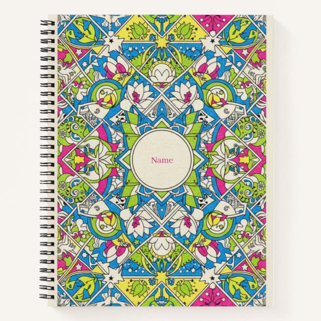Cuaderno Vibrant Neon Geometric Mandala Nooracle Journal (Anverso)
