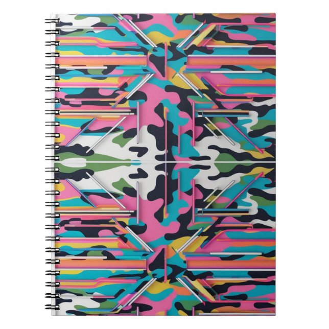 Cuaderno Vibrant Neon Pastel Camo Abstract Spiral Photo (Frente)