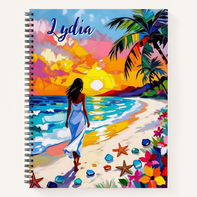 Cuaderno Vibrant Sunset Abstract Beach Scene Personalized (Anverso)