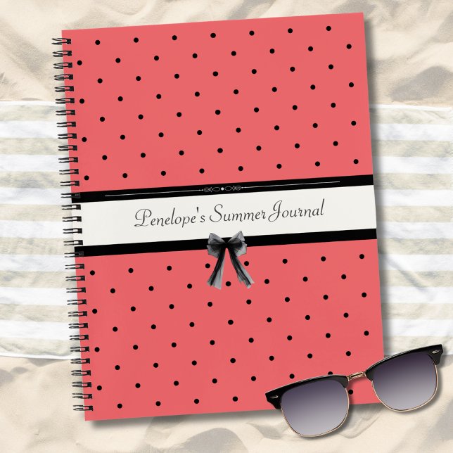 Cuaderno Vibrant Sunset Coral Polka Dot Summer Journal (Get vacation-ready with a Summer Journal, styled on the sand with chic sunnies.)