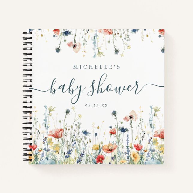 Cuaderno Vibrant Wildflower Baby Shower Guest Book (Anverso)
