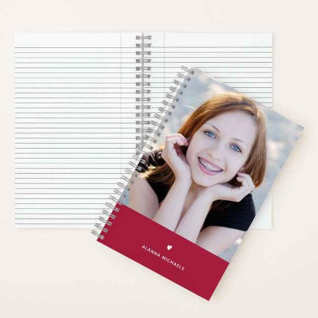Cuaderno Vibrante Corazón magenta y foto con nombre (Interior)