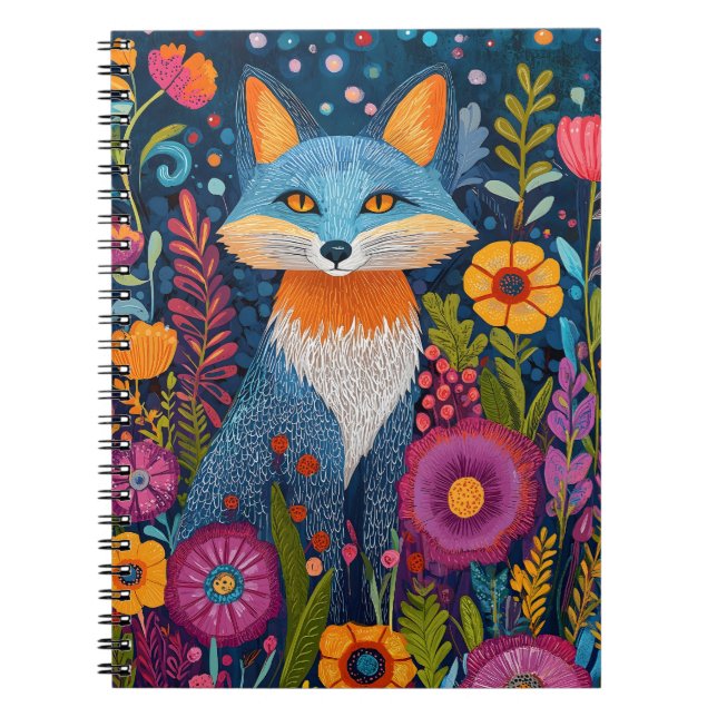 Cuaderno Vibrante Fox Dot Art en medio de Lush Flora (Frente)