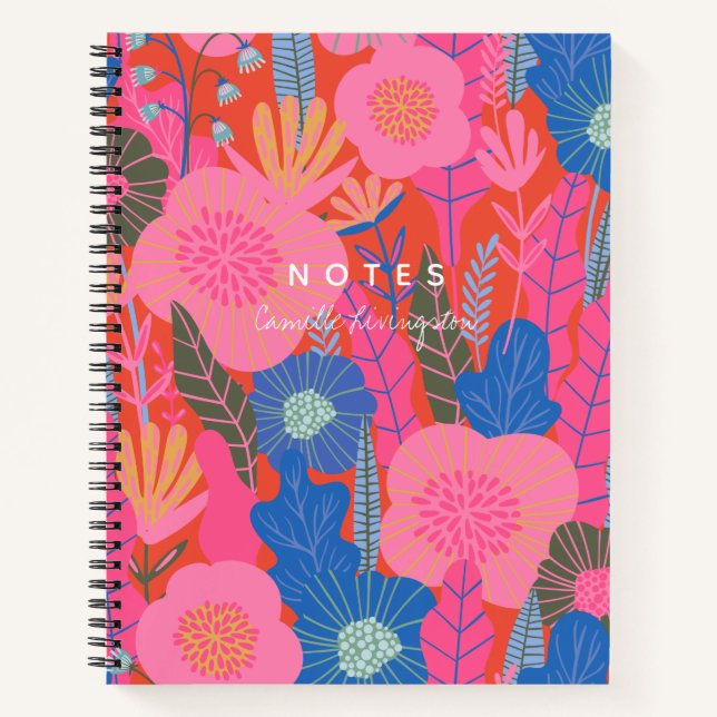 Cuaderno Vibrante jungla tropical floral rojo personalizada (Anverso)