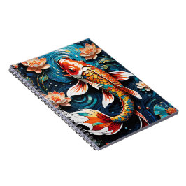 Cuaderno Vibrante Koi y hermosa escena acuática de flores