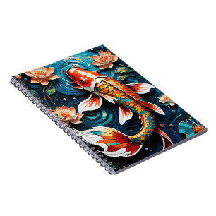 Cuaderno Vibrante Koi y hermosa escena acuática de flores