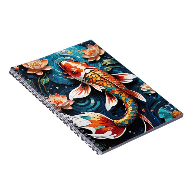 Cuaderno Vibrante Koi y hermosa escena acuática de flores (Lado Derecho)