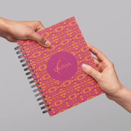 Cuaderno Vibrante morado Naranja étnico mosaico geométrico