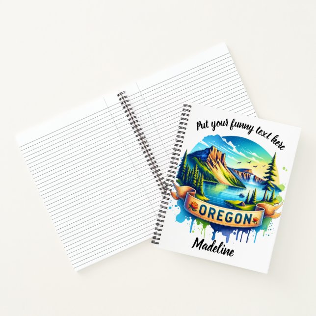 Cuaderno Vibrante paisaje de Oregón con montañas y lago (Interior)