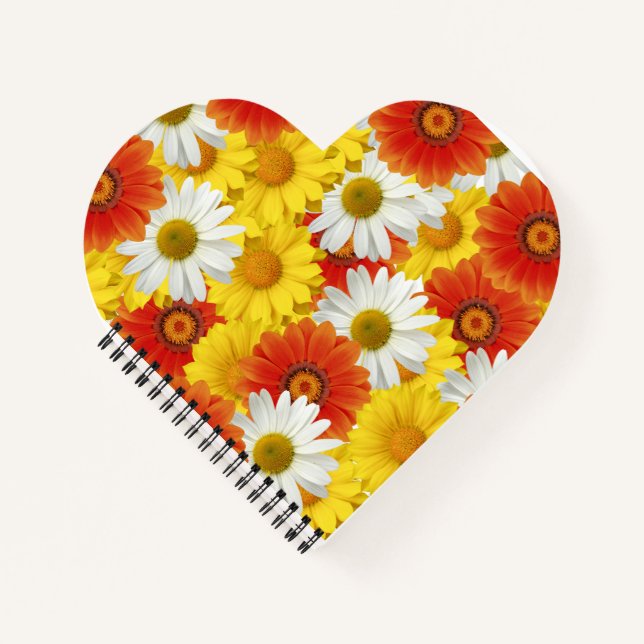 Cuaderno Vibrante patrón de margarita amarillo y Naranja (Anverso)