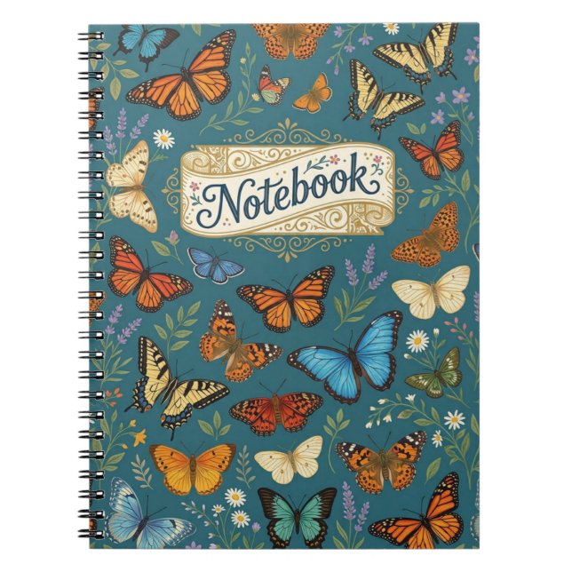 Cuaderno Vibrante patrón de mariposa multicolor (Frente)