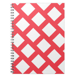 Cuaderno Vibrante Patrón de rombo funky coral rojo y blanco