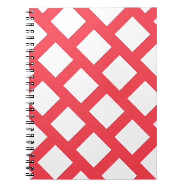 Cuaderno Vibrante Patrón de rombos rojos y blancos funky de (Frente)