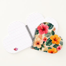 Cuaderno Vibrante Patrón Floral de Hibisco Tropical en Cora