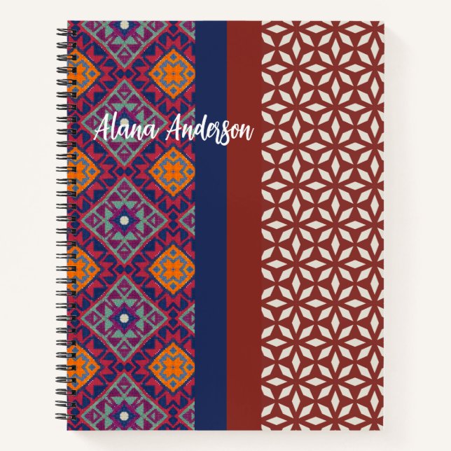 Cuaderno Vibrante patrón geométrico azteca (Anverso)