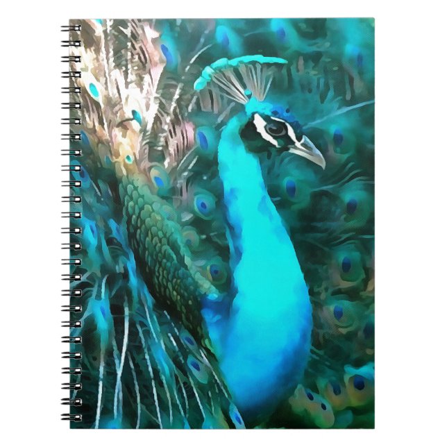 Cuaderno Vibrante Pavo Real Azul Con Cola Avalada (Frente)