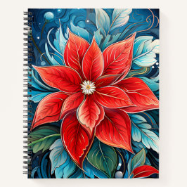 Cuaderno Vibrante Poinsettia Roja en un fondo azul