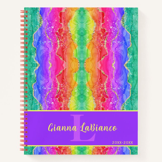 Cuaderno Vibrante Purpurina de acuarela de arcoiris agate p (Anverso)
