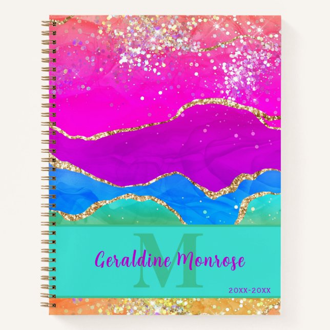 Cuaderno Vibrante Purpurina de oro de Rainbow Agate (Anverso)