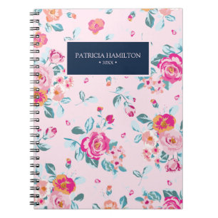 Cuaderno Vibrante Rosa Rosa Vintage Patrón Floral Vintage E