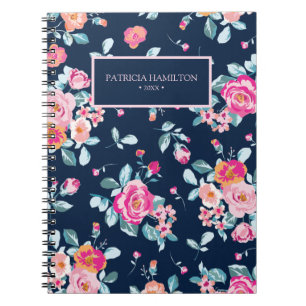 Cuaderno Vibrante Roses Rosa Vintage Patrón Floral