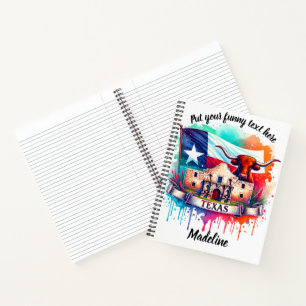 Cuaderno Vibrante tributo a Texas con Alamo y longhorn