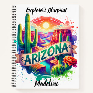 Cuaderno Vibrantes paisajes de Arizona con cactus al atarde