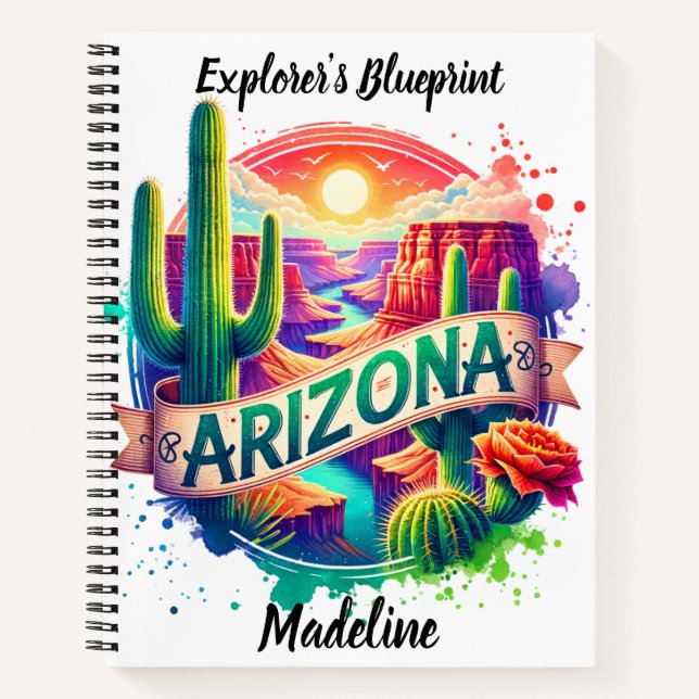 Cuaderno Vibrantes paisajes de Arizona con cactus al atarde (Anverso)
