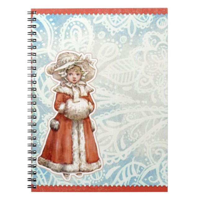 Cuaderno Victorian Christmas Girl in Fur Red Coat (Frente)