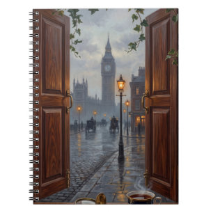Cuaderno Victorian London Big Ben Rainy Day Oil Painting
