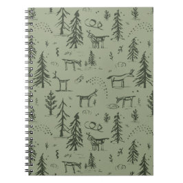 Cuaderno Vida en el lago Pine Deer - patrón de bosque verde