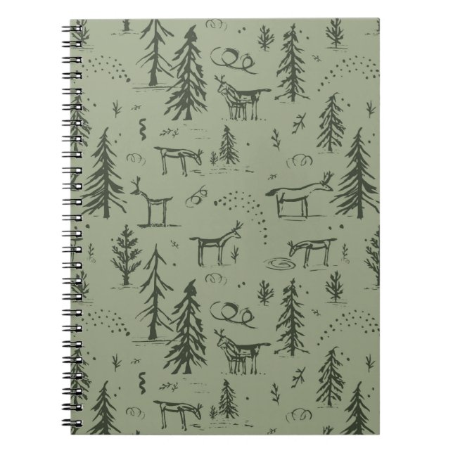 Cuaderno Vida en el lago Pine Deer - patrón de bosque verde (Frente)