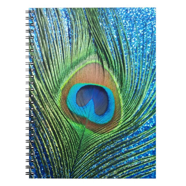 Cuaderno Vida útil de la pluma azul Purpurinoso de pavo rea (Frente)
