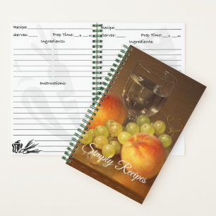 Cuaderno Vida, Wineglass, dos melocotones, fruta y vino