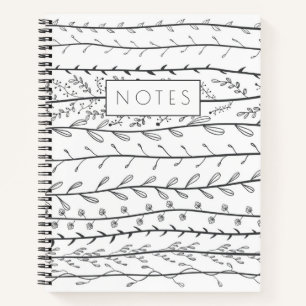 Cuaderno Vides botánicas en blanco y negro Doodle
