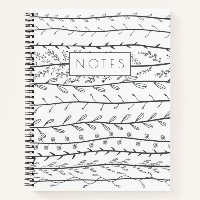 Cuaderno Vides botánicas en blanco y negro Doodle (Anverso)