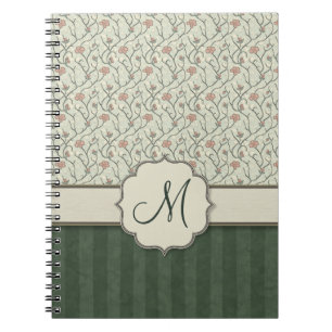 Cuaderno Vides florales, rayas y monograma de la acuarela r