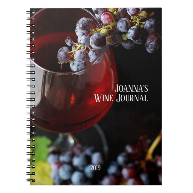 Cuaderno Vidrio con uvas/Diario de vino personalizado (Frente)