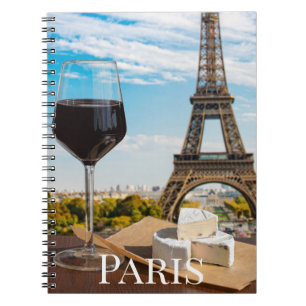 Cuaderno Vidrio de vino con queso brie en la torre Eiffel