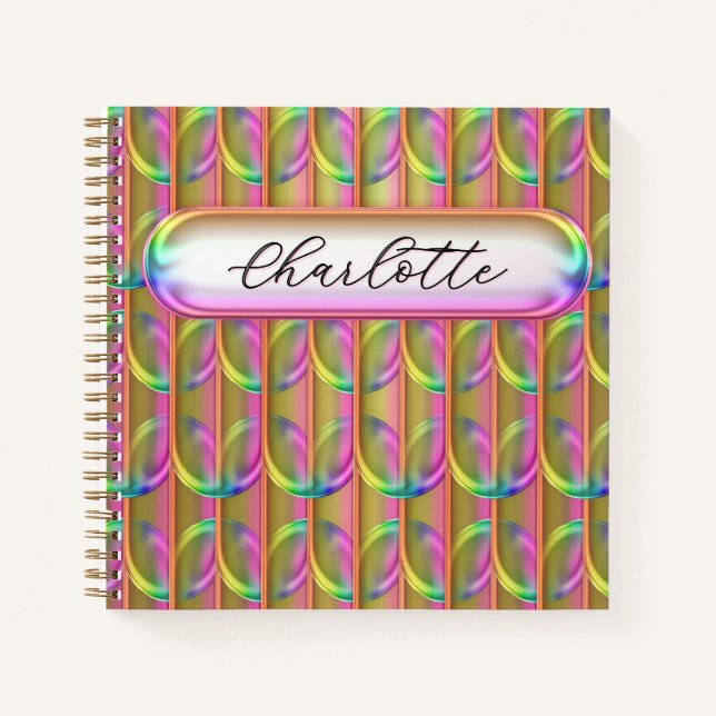 Cuaderno Vidrio iridiscente personalizado con nombre modern (Anverso)