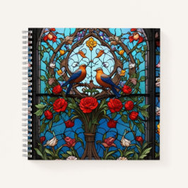 Cuaderno Vidrio Manchado Con Aves Y Flores