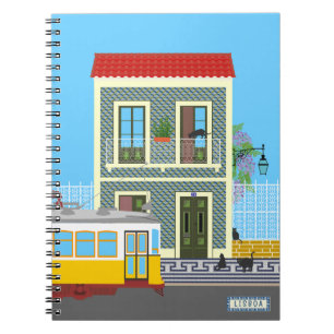 Cuaderno Vieja casa de Lisboa con gatos y tranvía amarillo