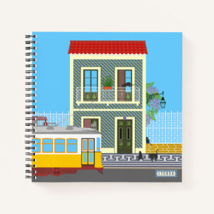 Cuaderno Vieja casa de Lisboa con gatos y tranvía amarillo