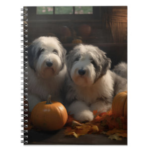 Cuaderno Viejo perro pastor inglés cachorro de otoño deslum